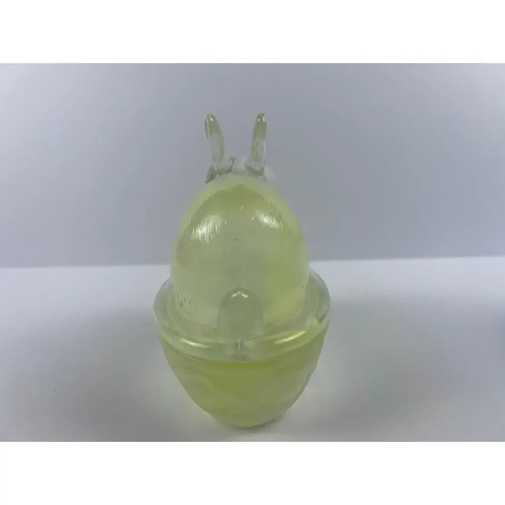 Yellow Rabbit Vanity Trinket Jewelry Storage Dish Bowl Glass Lidded Bunny